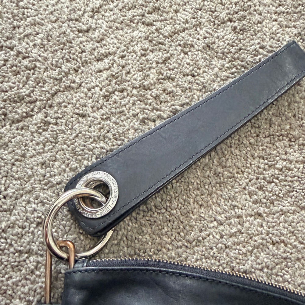 Diesel Black Leather Wristlet Pouch Clutch Bag Silver Hardware Only The Brave - Picture 3 of 7